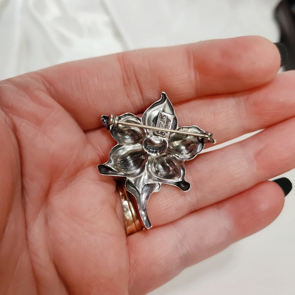 Vintage Sterling Silver LANG Flower Brooch Pin